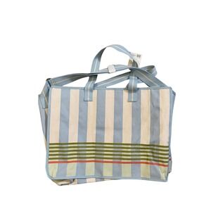 MAGNOLIA Large Canvas Tote Bag Cross Nautical Blue Stripe Farmhouse Beach Travel